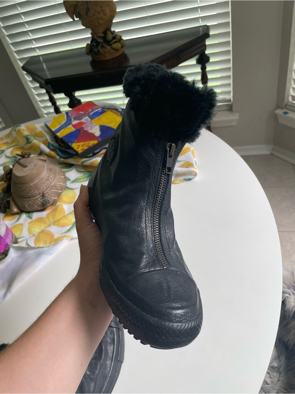 Converse Black Faux-Fur Front Zip Ankle Boot